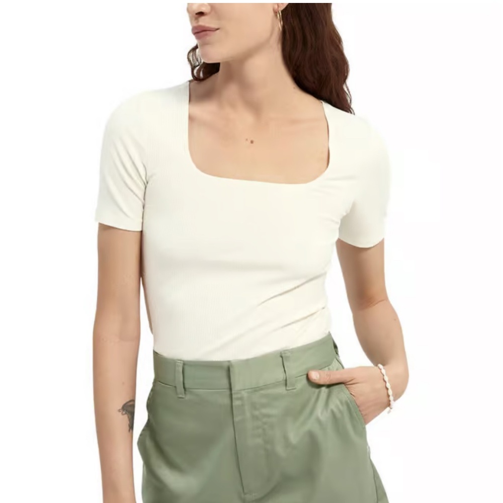 Scotch & Soda Ribbed Tee Ecru White L NWT